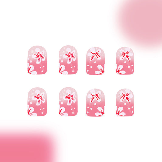 Blossom Harmony Short Square Pink Floral Press-On Nail Set with Sparkling Design