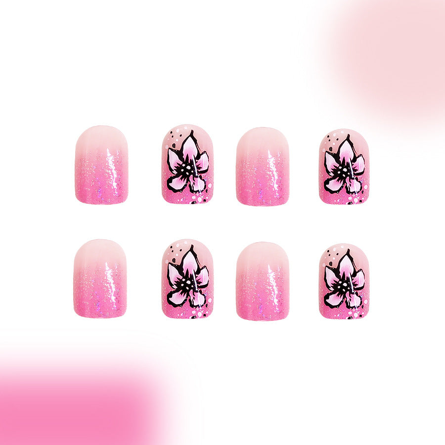 Blossoming Beauty Short Square Soft Pink with Artistic Floral Design Press On Nail Set