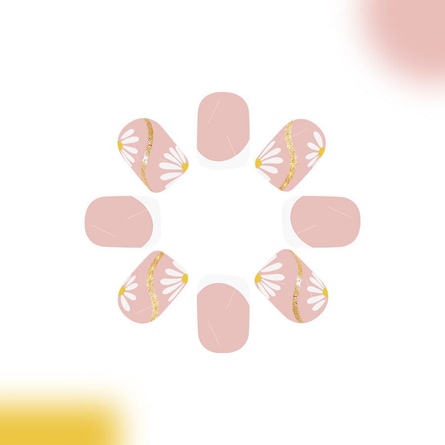 Chic Blossom Inspired Short Square Pink Press on Nail Set with Elegant Gold Detailing