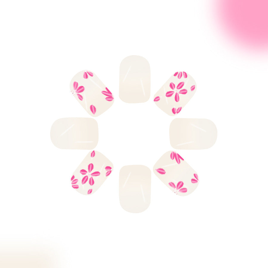 Blossom Bliss Elegant Short Square Press On Nail Set in Soft Pink with Delicate Floral Design