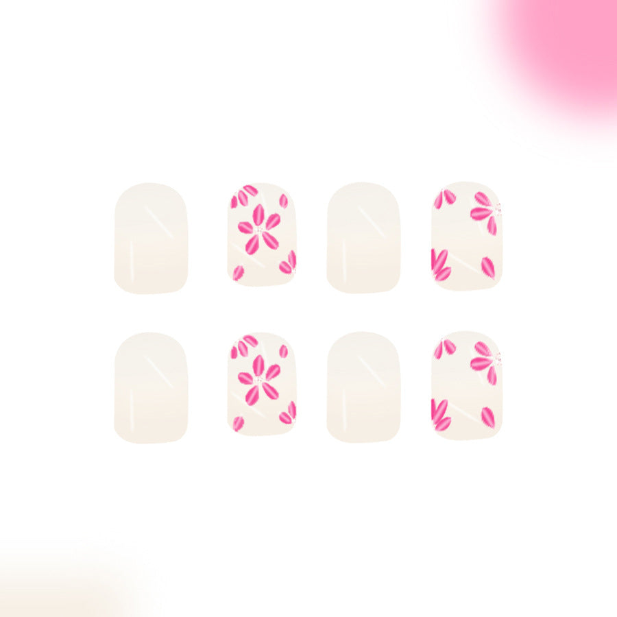 Spring Blossom Elegant Short Square Pink Floral Press-On Nail Set