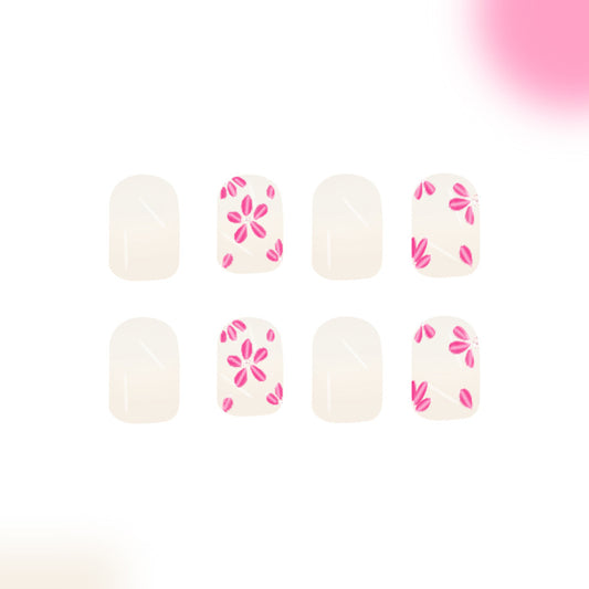 Spring Blossom Elegant Short Square Pink Floral Press-On Nail Set