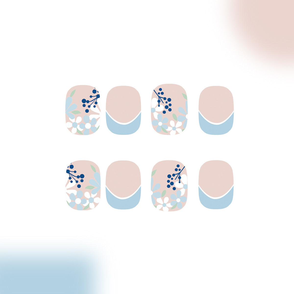 Whimsical Garden Dreamy Short Square Pastel Pink and Blue Floral Press On Nail Set