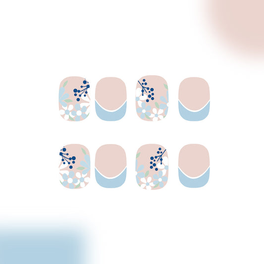 Whimsical Garden Dreamy Short Square Pastel Pink and Blue Floral Press On Nail Set