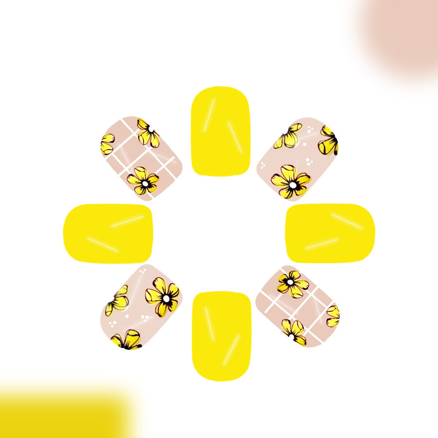Sunshine Blossom Dreamy Short Square Yellow Press On Nail Set with Floral Accents