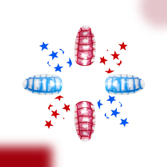 Patriotic Celebration Medium Almond Red and Blue Patterned Press-On Nail Set