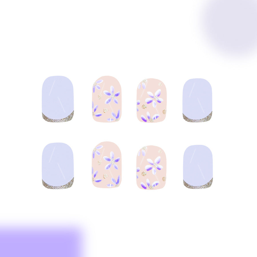 Whimsical Floral Dream Short Square Pastel Blue and Pink with Glitter Accents Press On Nail Set