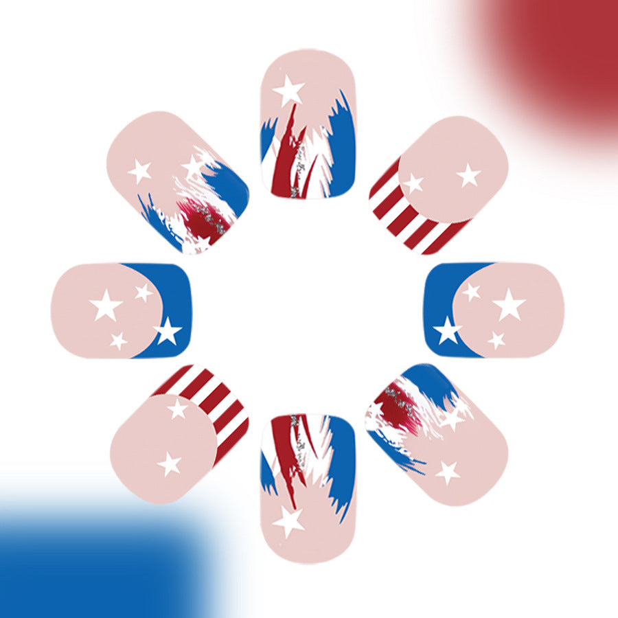 Patriotic Charm Short Square Soft Pink Bold Blue and Red Acrylic Press On Nail Set