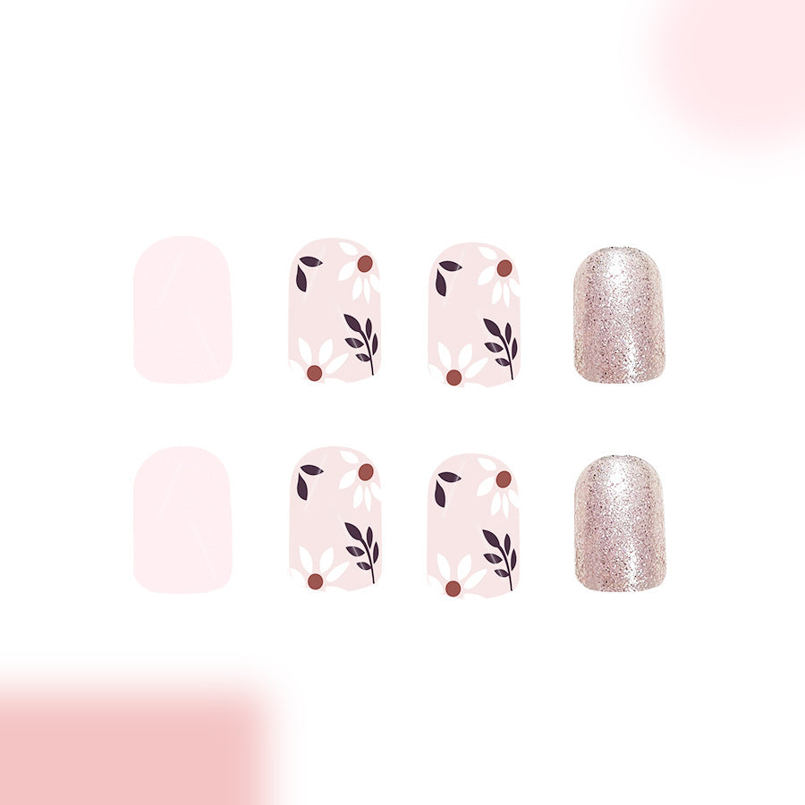 Blossom Dream Floral Short Square Pink Glitter Press On Nail Set
