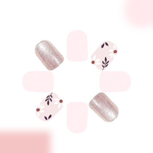 Blossom Dreams Short Square Soft Pink and Sparkling with Floral Design Press-On Nail Set