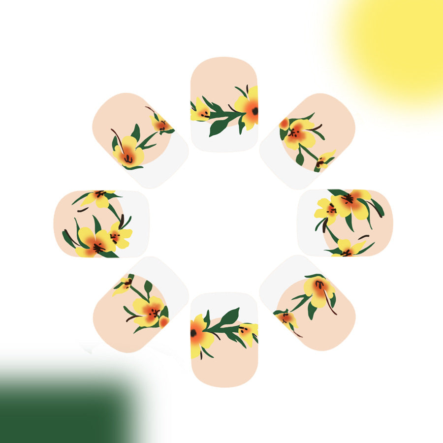 Sunshine Garden Short Squoval Creamy Yellow Floral Press on Nail Set