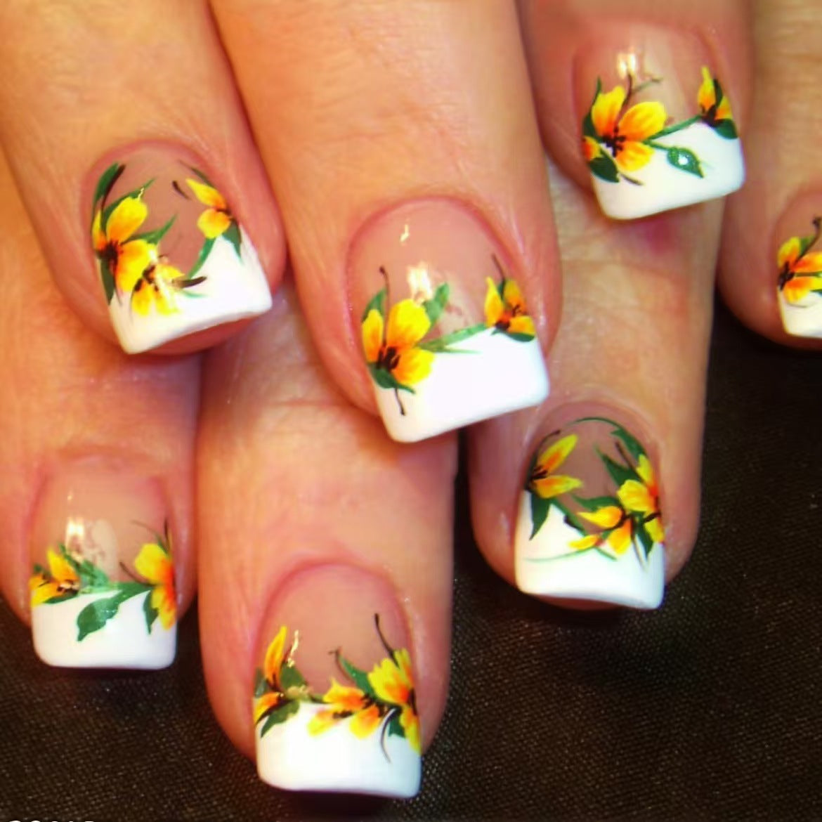 Enchanting Blossom Press On Nail Set Short Square White with Vibrant Floral Design