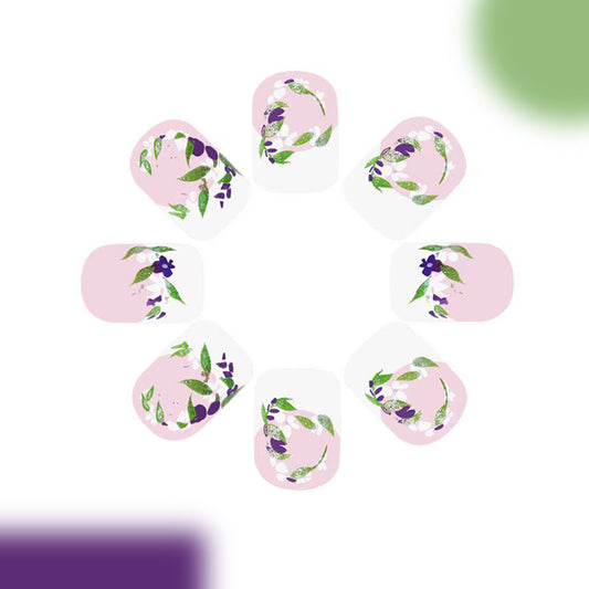 Garden Bliss Short Squoval Pink and White Floral Press On Nail Set with Glitter Accents