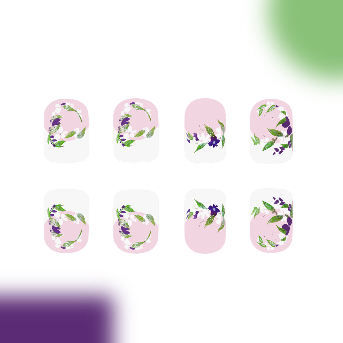 Flower Garden Inspired Short Squoval Pink and White Press on Nail Set with Elegant Floral Design