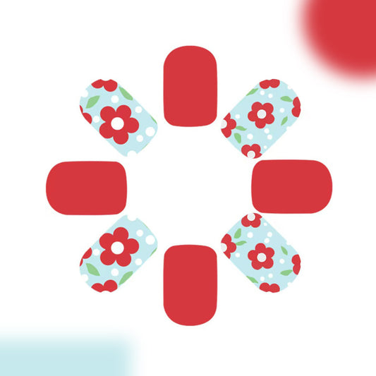 Blossom Dream Red Short Square Floral Press On Nail Set