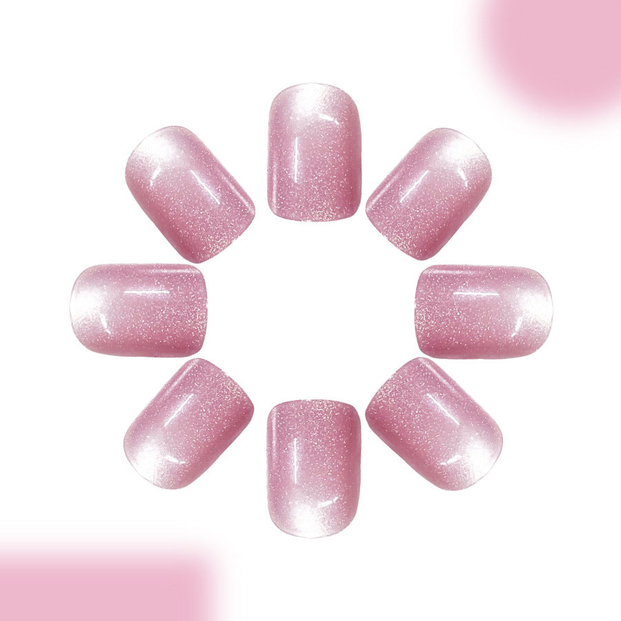 Whimsical Blossom Medium Length Square Shape Soft Pink Glittering Finish Press On Nail Set