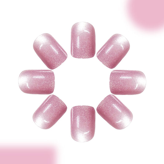 Whimsical Blossom Medium Length Square Shape Soft Pink Glittering Finish Press On Nail Set