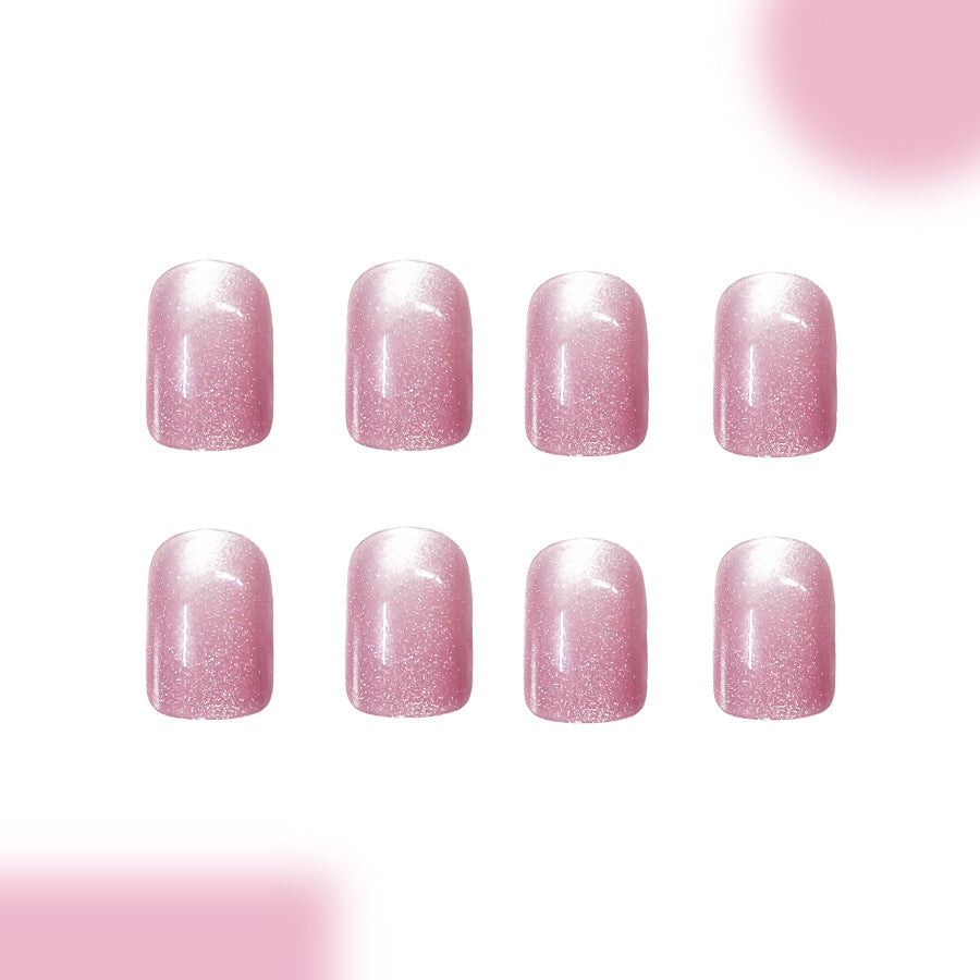 Whimsical Elegance  Medium Square Shimmer Pink Press On Nail Set