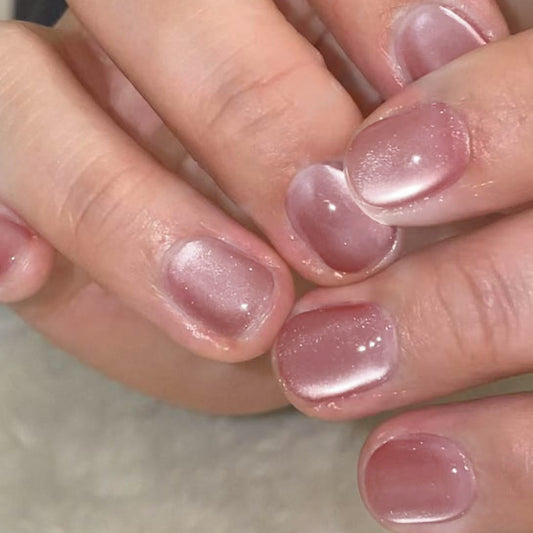 Enchanted Rose Short Square Pink Glossy Press On Nail Set with Sparkling Finish