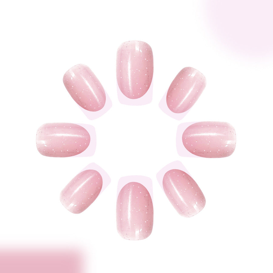 Whimsical Elegance Medium Square Shaped Soft Pink Press On Nail Set with Sparkling Glitter Accent