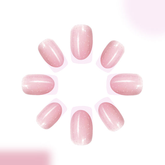 Whimsical Elegance Medium Square Shaped Soft Pink Press On Nail Set with Sparkling Glitter Accent