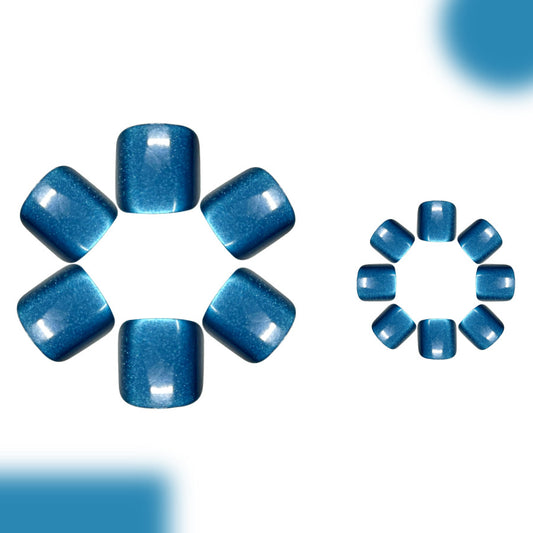 Chic Ocean Vibes Short Square Glossy Blue Toenail Set with Glitter Finish