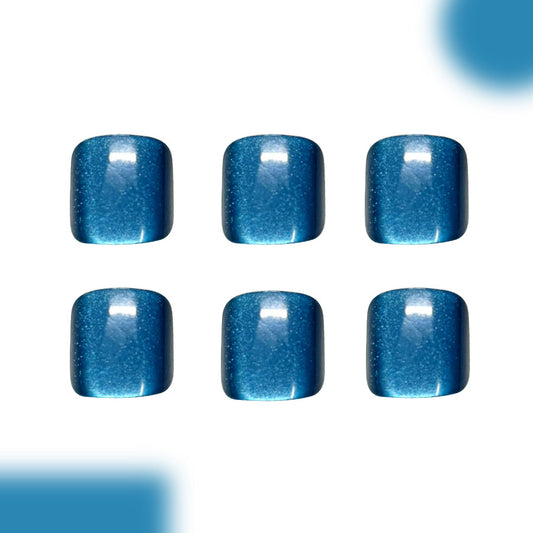 Celestial Dreams Short Square Blue Shimmer Press On Toenail Set