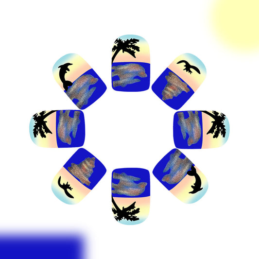 Tropical Paradise Medium Square Ocean Blue Nail Press Set with Silhouette Design