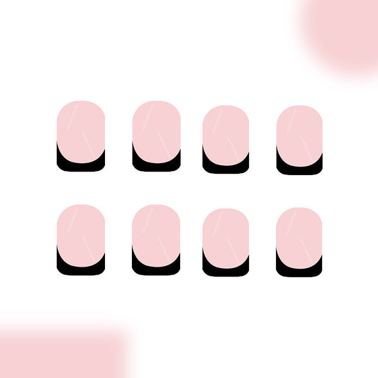 Chic Elegance Short Square Pink Press On Nail Set with Black Tips for a Stunning Contrast