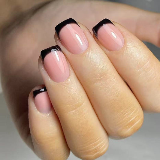 Chic Noir Elegant Short Square Dark Tipped Press On Nail Set