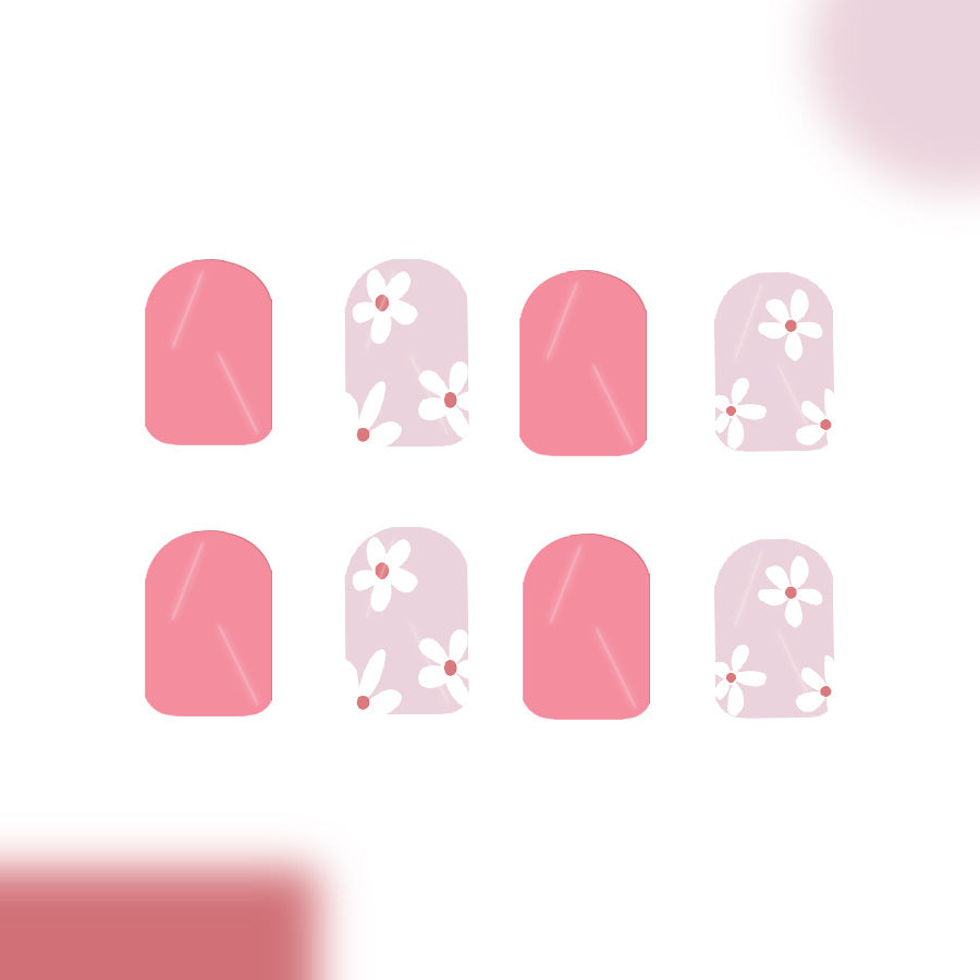 Blossoming Elegance Short Square Pink and Translucent Floral Design Press On Nail Set