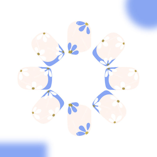 Blossom Dreams Elegant Short Square Pastel Pink and Blue Floral Accent Press On Nail Set