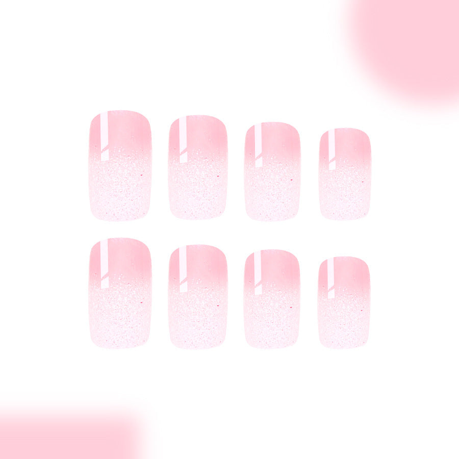 Blush Bloom Medium Square Shape Blush Pink Shimmer Finish Press On Nail Set