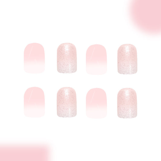 Charming Blossom Short Square Pink Ombre Sparkle Press On Nail Set