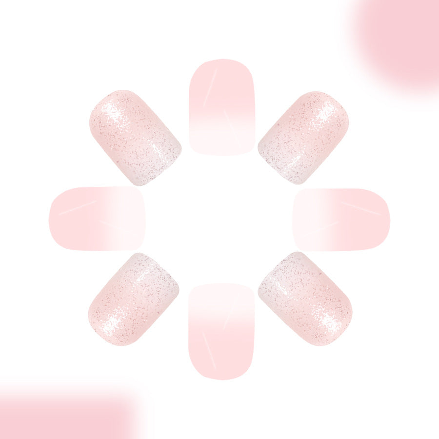 Whimsical Blossom Short Square Blush Pink Glitter Fade Press On Nail Set