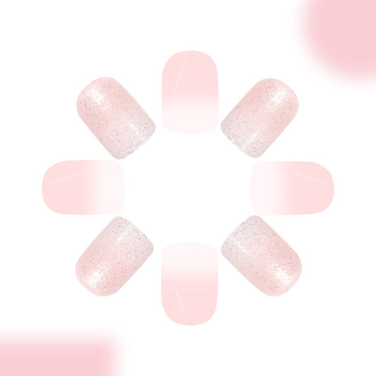 Whimsical Blossom Short Square Blush Pink Glitter Fade Press On Nail Set