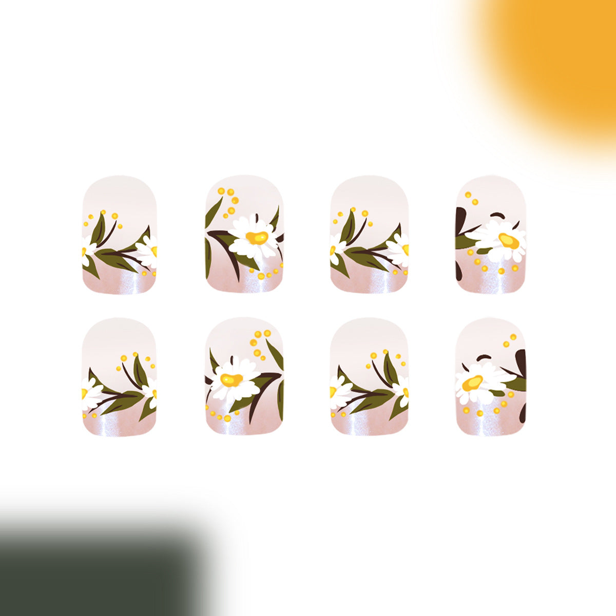 Enchanted Floral Short Square Beige Press On Nail Set with Elegant Botanical Design