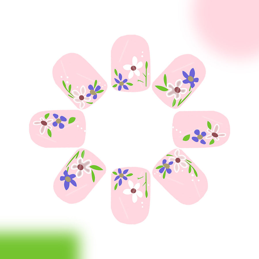 Garden Blossom Elegant Short Square Pink Floral Press On Nail Set