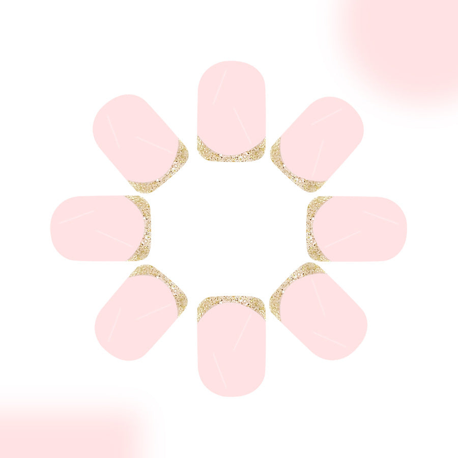 Whimsical Elegance Short Square Soft Pink with Sparkling Gold Tips Press-On Nail Set