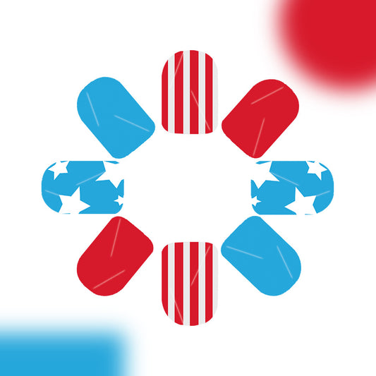 Patriotic Glamour Short Square Red and Blue Nail Set with Starry and Striped Designs