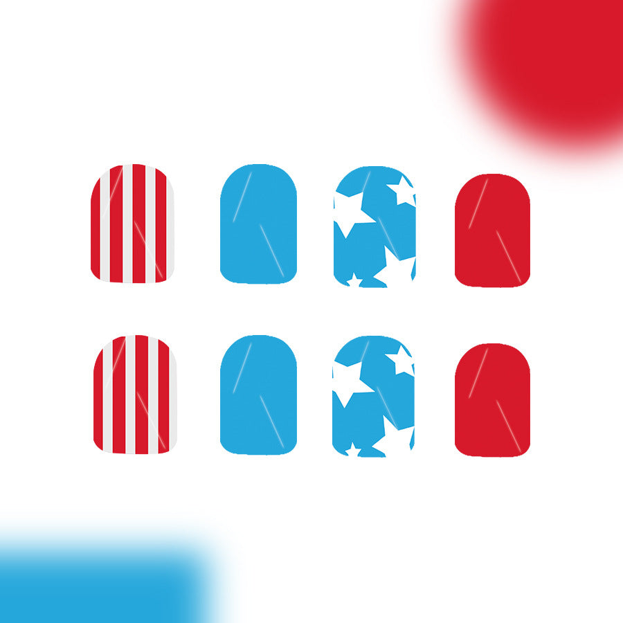 Patriotic Celebration Press On Nails Set Short Square Red and Blue with Unique Star and Stripe Design