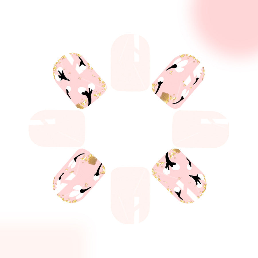Blossom Radiance Short Square Pink Floral Design with Gold Accents Press On Nail Set