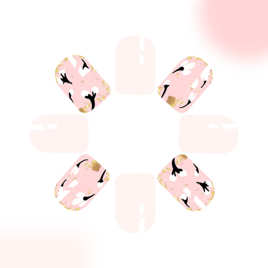 Blossom Radiance Short Square Pink Floral Design with Gold Accents Press On Nail Set
