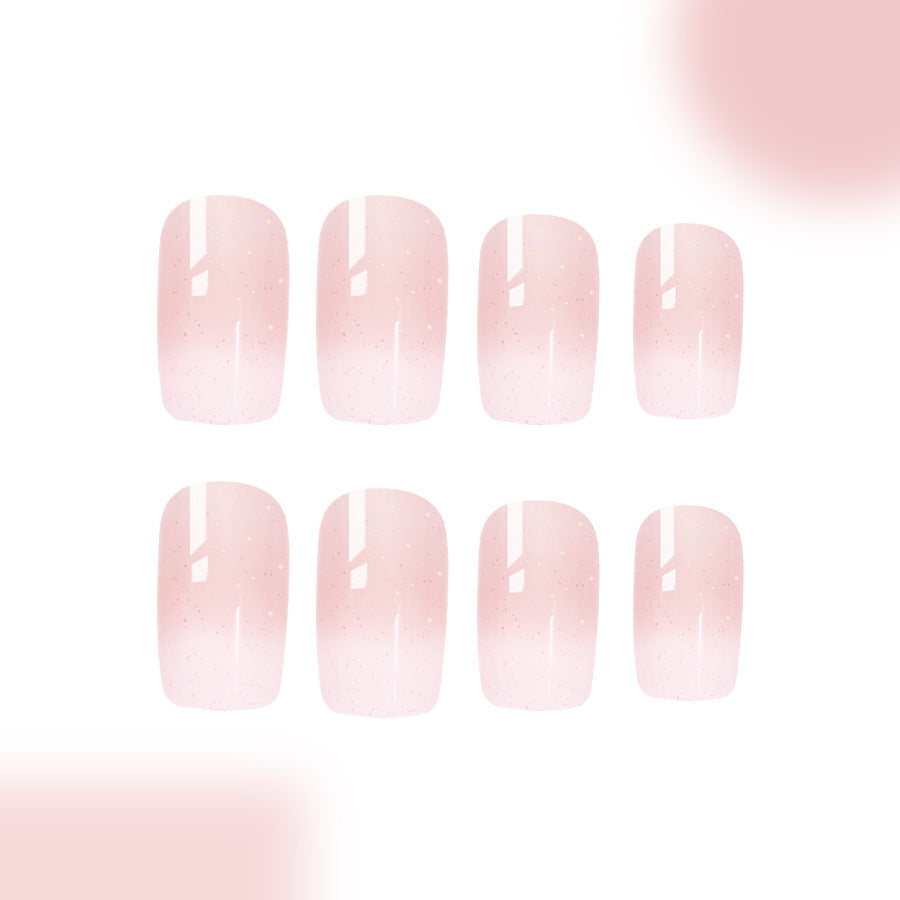Dreamy Elegance Medium Square Blush Pink Press On Nail Set with Sparkling Glitter Finish
