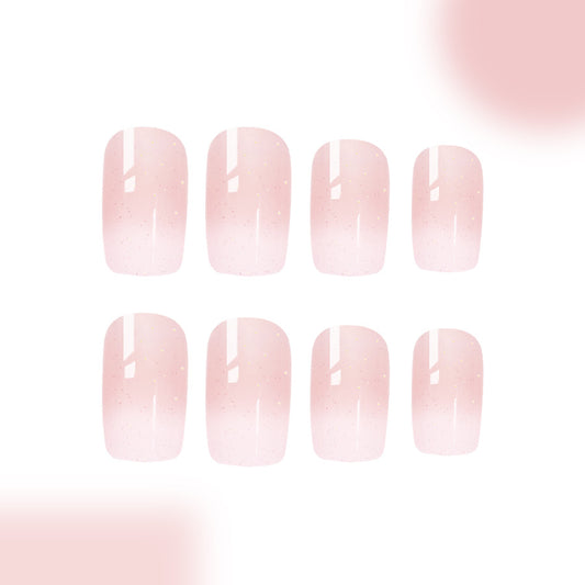 Dreamy Elegance Medium Square Blush Pink Press On Nail Set with Sparkling Glitter Finish