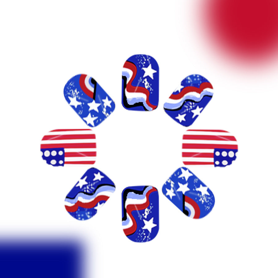 Patriotic Celebration Short Square Blue and Red with Star and Stripe Design Press On Nail Set