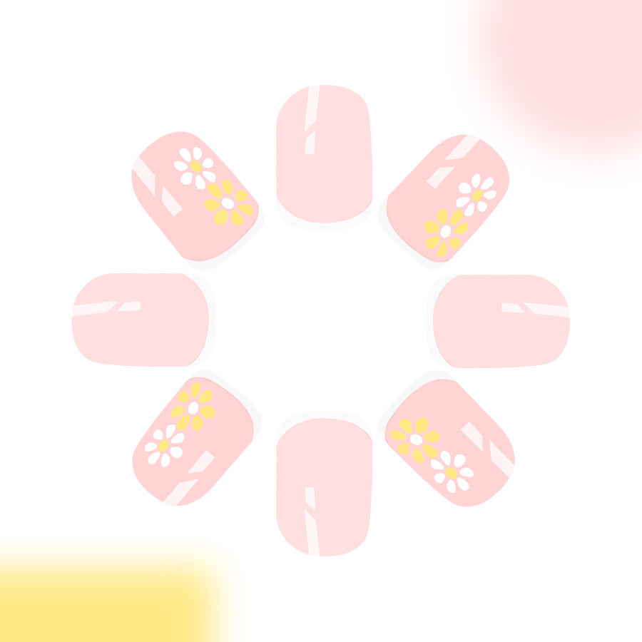 Spring Blossom Delight Short Square Blush Pink Press On Nail Set with Cheerful Floral Accents