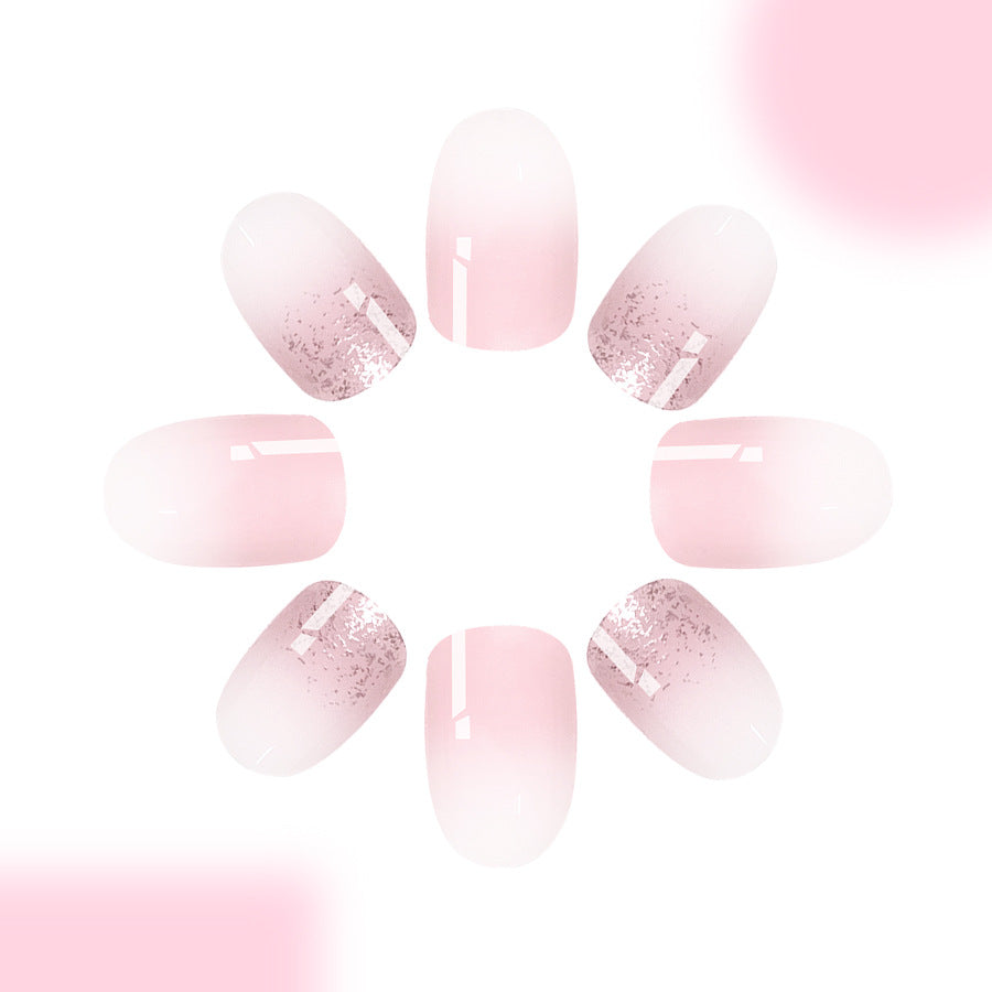 Dreamy Blossom Flared Pink Medium Oval Ombre Nail Set with Glitter Gradient Accent