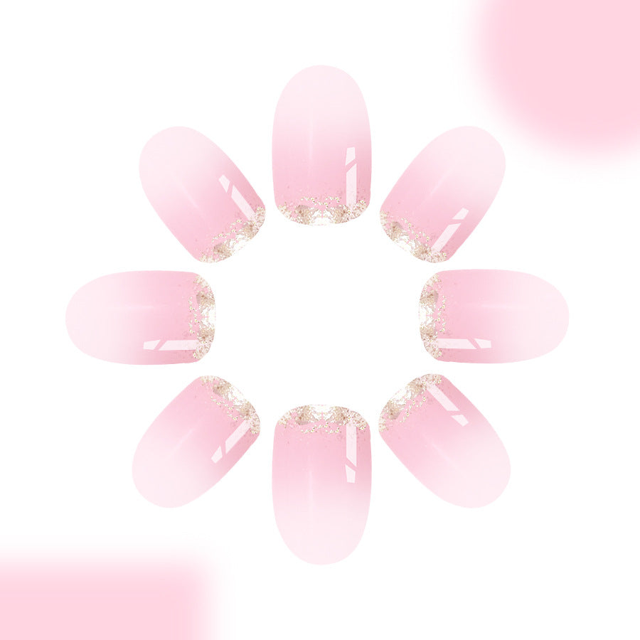 Blush Blossom Elegant Medium Oval Press On Nails with Glamorous Glitter Tips