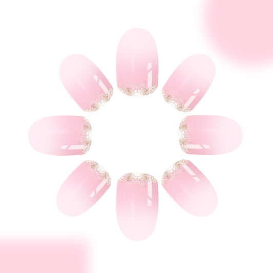 Blush Blossom Elegant Medium Oval Press On Nails with Glamorous Glitter Tips